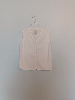 Vintage White Linen-Cotton Blend Sleeveless Button Down - Size Small